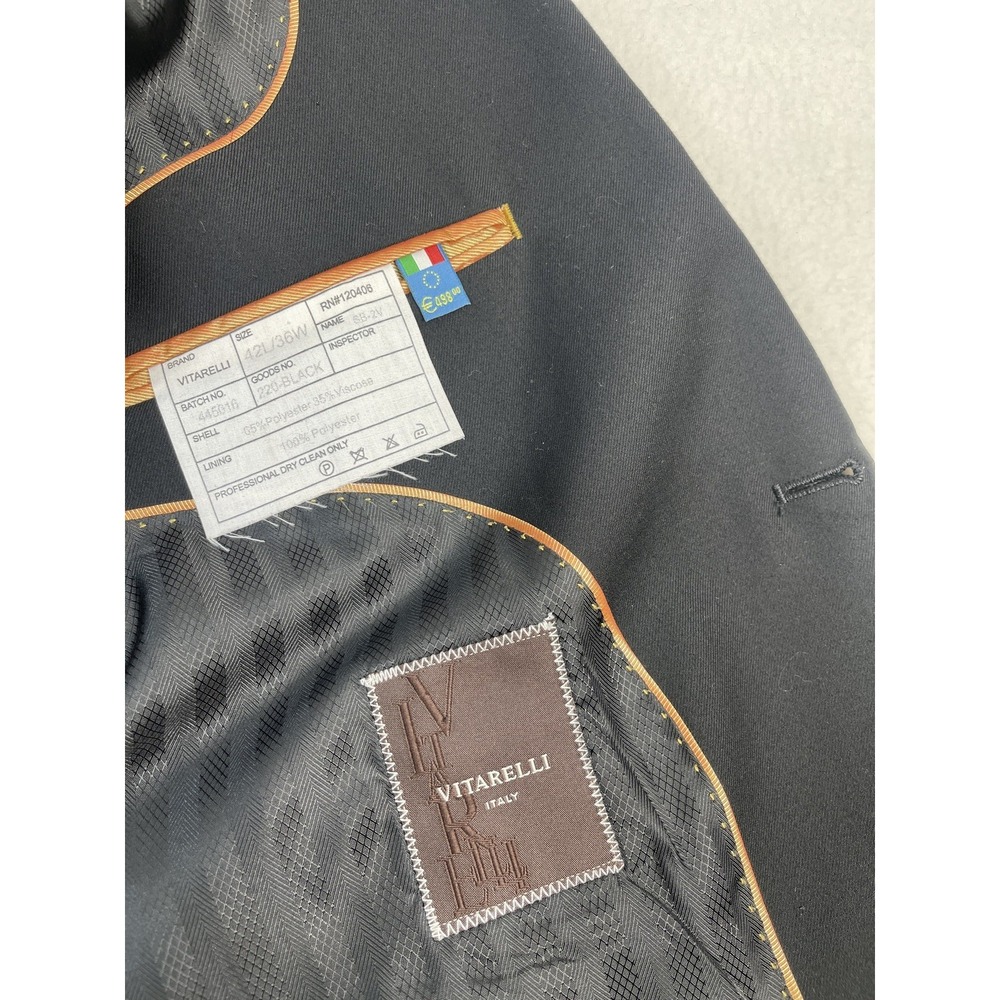 VITARELLI Black Suit Jacket Mens 42L Blazer Sport Coat Two Button Italy Fabric - Picture 4 of 11